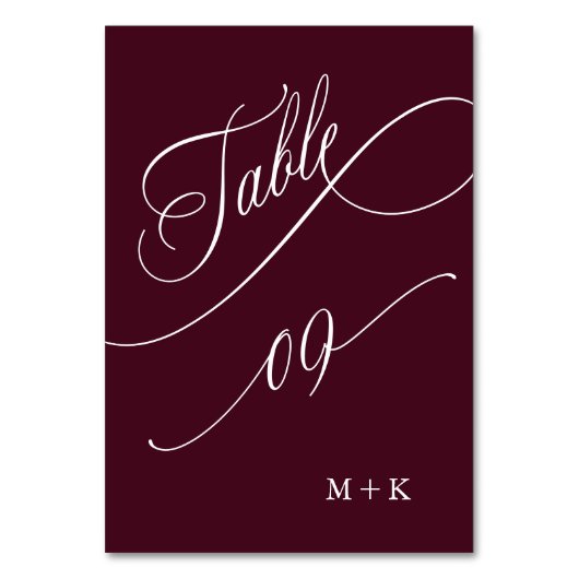 Numéro De Table Calligraphie de luxe Bourgogne Mariage numéro 9, (Par défaut)