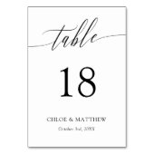 Numéro De Table Calligraphie délicate - Noms et date du Mariage (Dos)