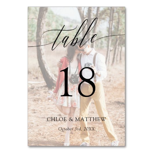 Numéro De Table Calligraphie délicate - Photo personnalisée (Par défaut)