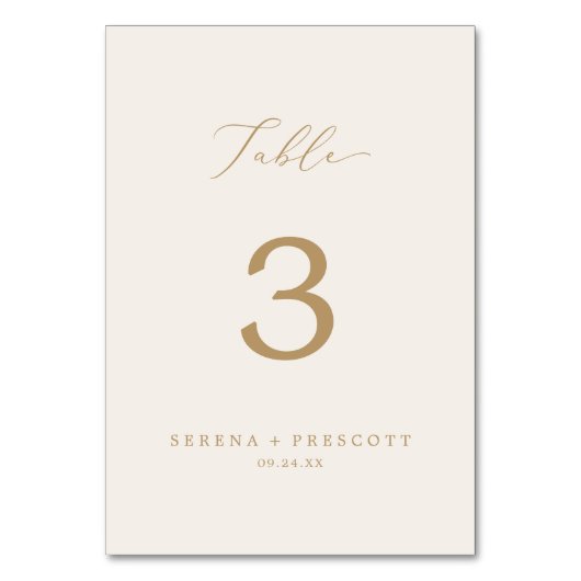 Numéro De Table Calligraphie dorée délicate | Mariage crème (Dos)