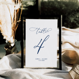 Numéro De Table Calligraphie élégante bleu marine Tableau 4 Mariag