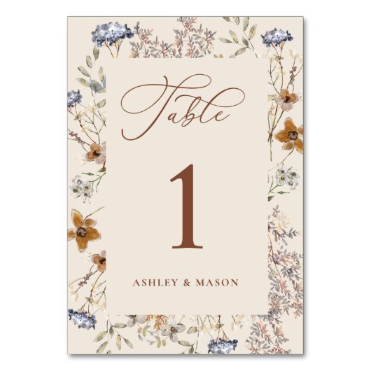 Numéro De Table Calligraphie Fleur sauvage d'aquarelle de crème (Par défaut)
