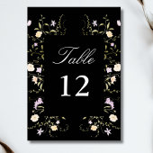 Numéro De Table Calligraphie Fleur sauvage noire et blanche