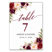 Numéro De Table Calligraphie Floral Bourgogne Mariage (Dos)