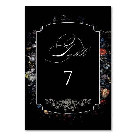 Numéro De Table Calligraphie florale noire (Dos)