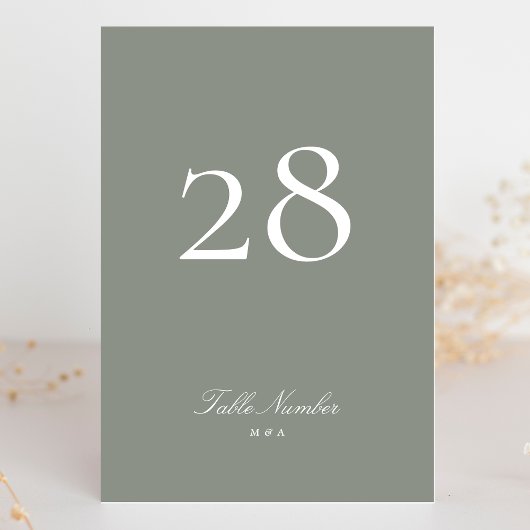 Numéro De Table Calligraphie formelle classique Mariage vert gris