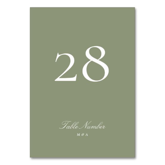 Numéro De Table Calligraphie formelle classique Sage Mariage vert (Dos)