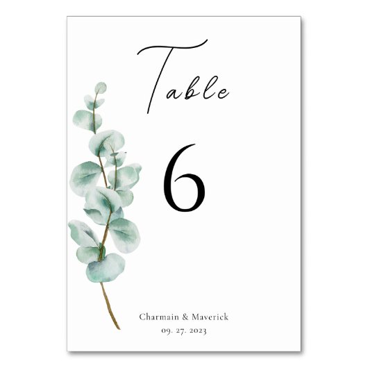 Numéro De Table Calligraphie Mariage Eucalyptus (Dos)