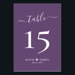 Numéro De Table Calligraphie minimaliste Mariage violet double fac<br><div class="desc">Élégant Script de calligraphie Coeur Mauve Purple Mariage Numéros de table Double face avec personnalisation personnalisée. Aidez vos invités à trouver facilement leur chemin avec ces cartes de numéro de table simple et élégante double face en blanc sur mauve, pourpre poussiéreux ou lavande arrière - plan couleur. Facile à personnaliser,...</div>