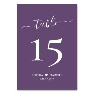 Numéro De Table Calligraphie minimaliste Mariage violet double fac