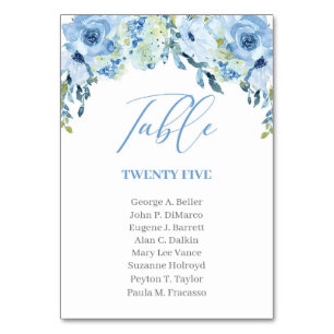 Numéro De Table Calligraphie moderne rustique florale bleu poussié