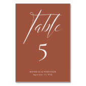 Numéro De Table Calligraphie moderne Script Terracotta Mariage (Dos)