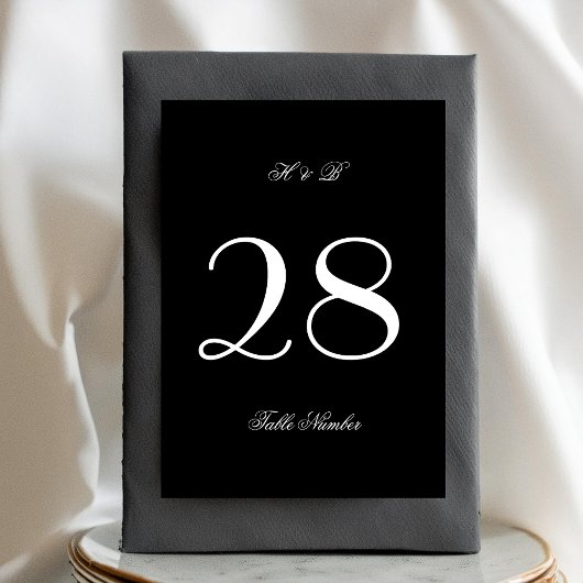 Numéro De Table Calligraphie Monogramme noir et blanc Mariage offi