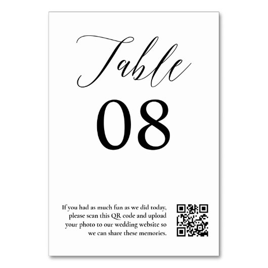 Numéro De Table Calligraphie noir blanc élégant mariage code QR (Par défaut)