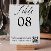 Numéro De Table Calligraphie noir blanc élégant mariage code QR