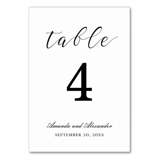 Numéro De Table Calligraphie noir et blanc moderne. Mariage (Dos)
