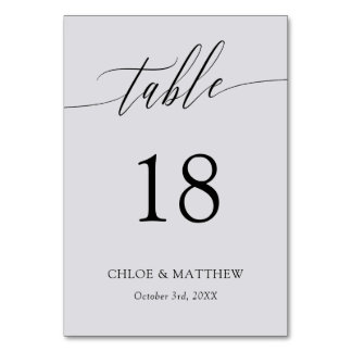 Numéro De Table Calligraphie noir gris clair Noms et date du Maria