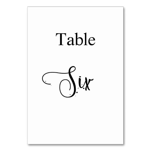 Numéro De Table Calligraphie noire blanche table six 6 (Dos)