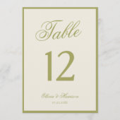 Numéro de table calligraphié olive pour mariage ch (Devant)