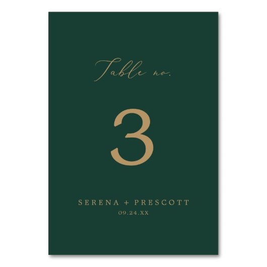 Numéro De Table Calligraphie Or Délicate | N° tableau vert (Dos)