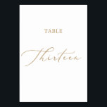 Numéro De Table Calligraphie Or Delicée Tableau Treize<br><div class="desc">Ce délicat tableau de calligraphie or treize numéro de table est parfait pour un mariage moderne. Le design minimaliste romantique présente une belle et élégante typographie de champagne jaune doré sur un arrière - plan blanc au look épuré et simple. La carte s'imprime à l'avant et à l'arrière (double face)....</div>