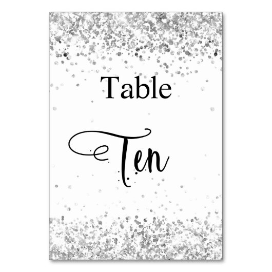 Numéro De Table Calligraphie pailletée argentée blanche table dix  (Par défaut)