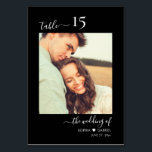 Numéro De Table Calligraphie Photo Monogramme Mariage noir<br><div class="desc">Élégante calligraphie Script Coeur noir Mariage Numéros de table Double face avec photo personnalisée. Aidez vos invités à trouver facilement leur chemin avec ces cartes de numéro de table double face simples et élégantes. Il est facile d'ajouter des photos, des chiffres, des noms monographiques avec le coeur et la date!...</div>