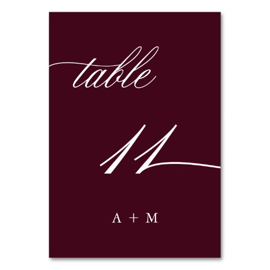 Numéro De Table Calligraphie romantique Mariage numéro 11, Bourgog (Dos)