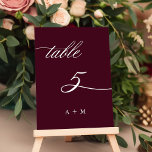Numéro De Table Calligraphie romantique Mariage numéro 5, Bourgogn<br><div class="desc">Tableau 5. Veuillez vérifier tous les numéros disponibles. | Numéro de table du mariage de calligraphie tourbillonnant romantique et élégant avec initiales. Pour une personnalisation plus avancée de cette conception,  cliquez sur le BOUTON OUTIL DESIGN BLEU ci-dessus !</div>