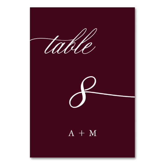 Numéro De Table Calligraphie romantique Mariage numéro 8, Bourgogn (Dos)