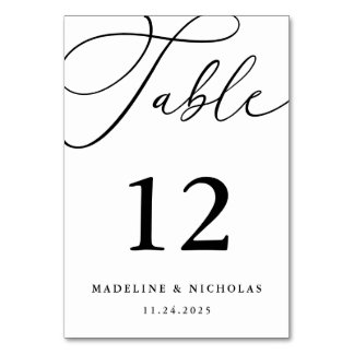 Numéro De Table Calligraphie Script Mariage Moderne Noir Et Blanc