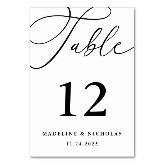 Numéro De Table Calligraphie Script Mariage Moderne Noir Et Blanc (Par défaut)