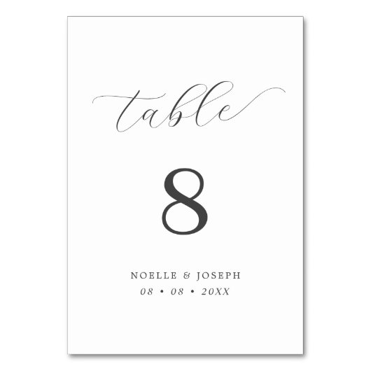 Numéro De Table Calligraphie simple et élégante Mariage noir et bl (Dos)