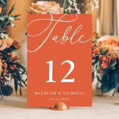 Numéro De Table Calligraphie Verona coucher de soleil Orange Maria