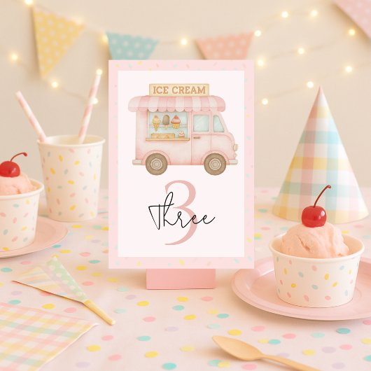 Numéro De Table Camion à glace rose