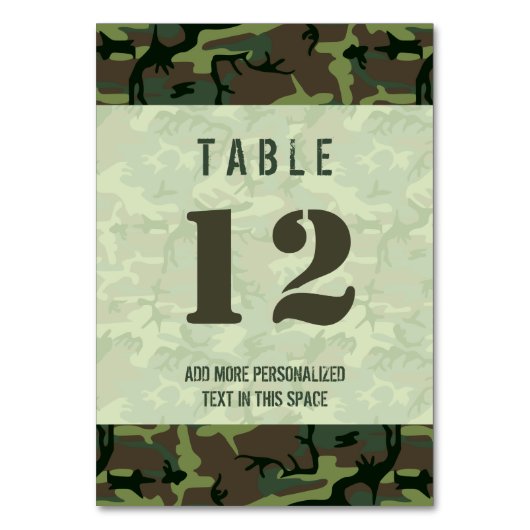 Numéro De Table Camouflage Vert Brown Camo Motif Personnalisé (Dos)