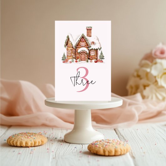 Numéro De Table Candy Gingerbread Maison rose Anniversaire