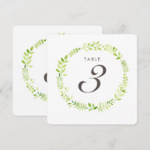 Numéro de table carré carte au laurier aquarelle (Devant / Derrière)