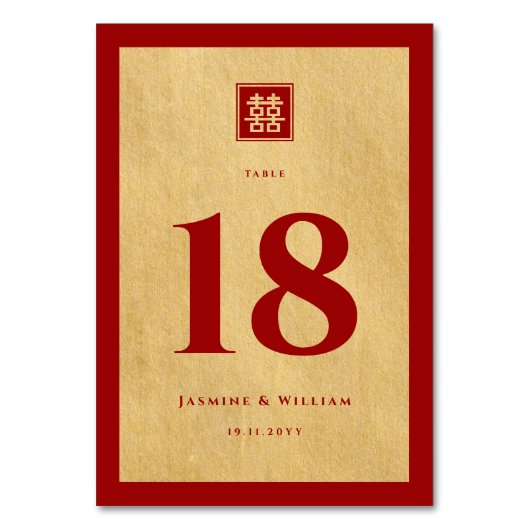 Numéro De Table Carré classique Double Xi Mariage chinois d'or (Dos)