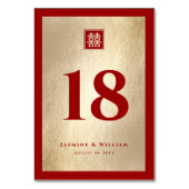 Numéro De Table Carré classique Double Xi Red Gold Mariage chinois (Dos)