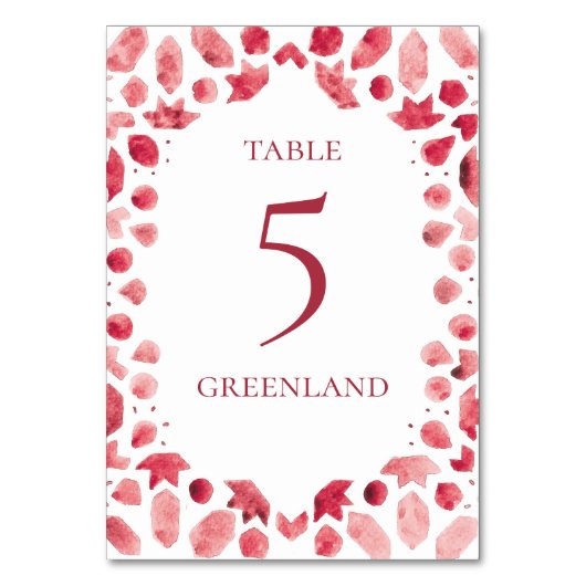 Numéro De Table Carreau rouge aquarelle bohème (Par défaut)
