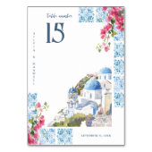 Numéro De Table Carreaux Aquarelle | Mariage Grèce  (Par défaut)