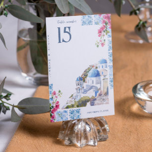 Numéro De Table Carreaux Aquarelle Mariage Grèce