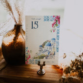 Numéro De Table Carreaux Aquarelle | Mariage Grèce 