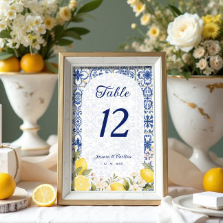 Numéro De Table Carreaux Méditerranéens & Guirlande de Citron Mari