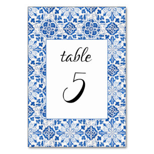 Numéro De Table Carreaux portugais Mariage méditerranéen bleu