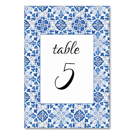 Numéro De Table Carreaux portugais Mariage méditerranéen bleu (Par défaut)