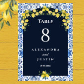 Numéro De Table Carrelage bleu Citron italien Mariage méditerranée