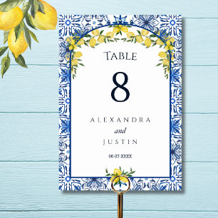 Numéro De Table Carrelage bleu Citron méditerranéen Mariage italie