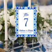 Numéro De Table Carrelage bleu et blanc Motif Mariage